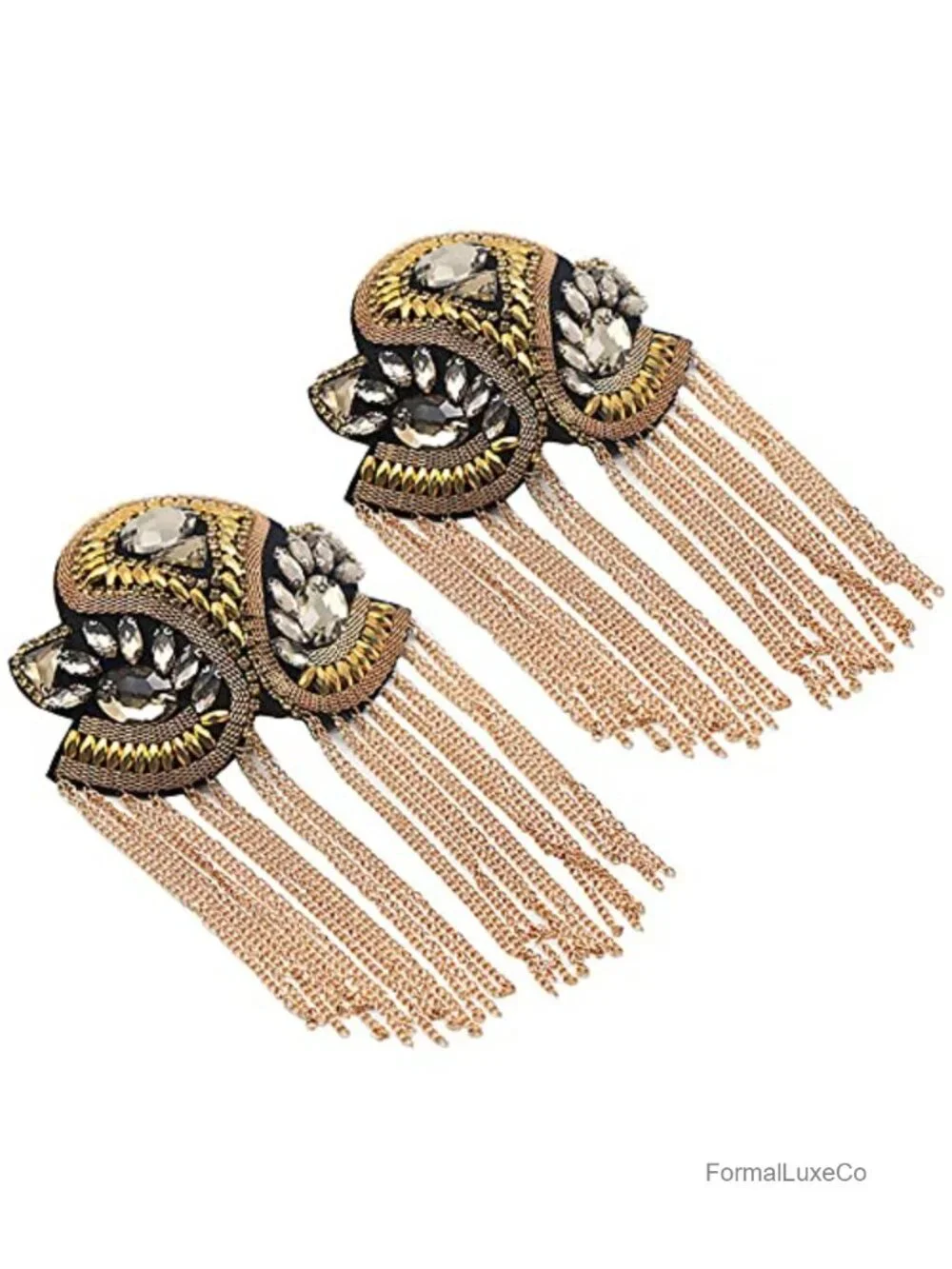 Crystal Rhinestone Shoulder Epaulettes Brooch Pins Pair for Women Dress